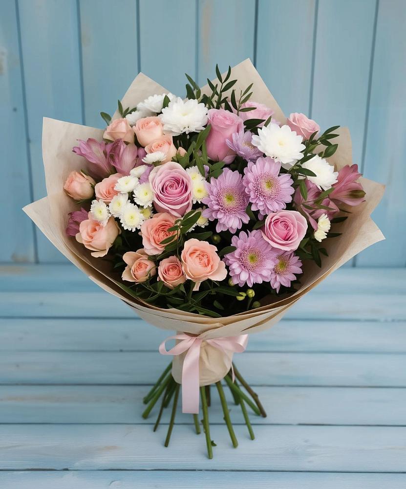 Букет цветов из: Хризантемы, Розы и Альстромерии в Новом Удмуртской республики