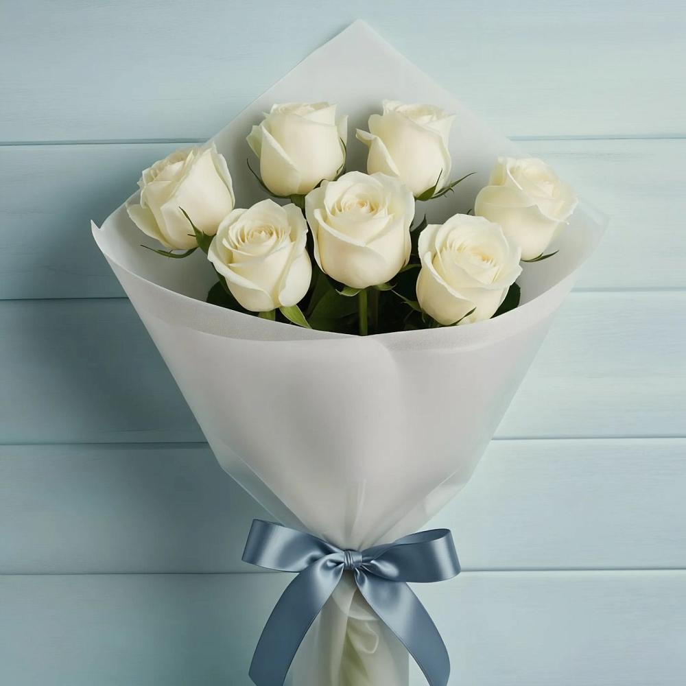 Букет 7 Белых роз Эдлесс Лав в Новом Удмуртской республики